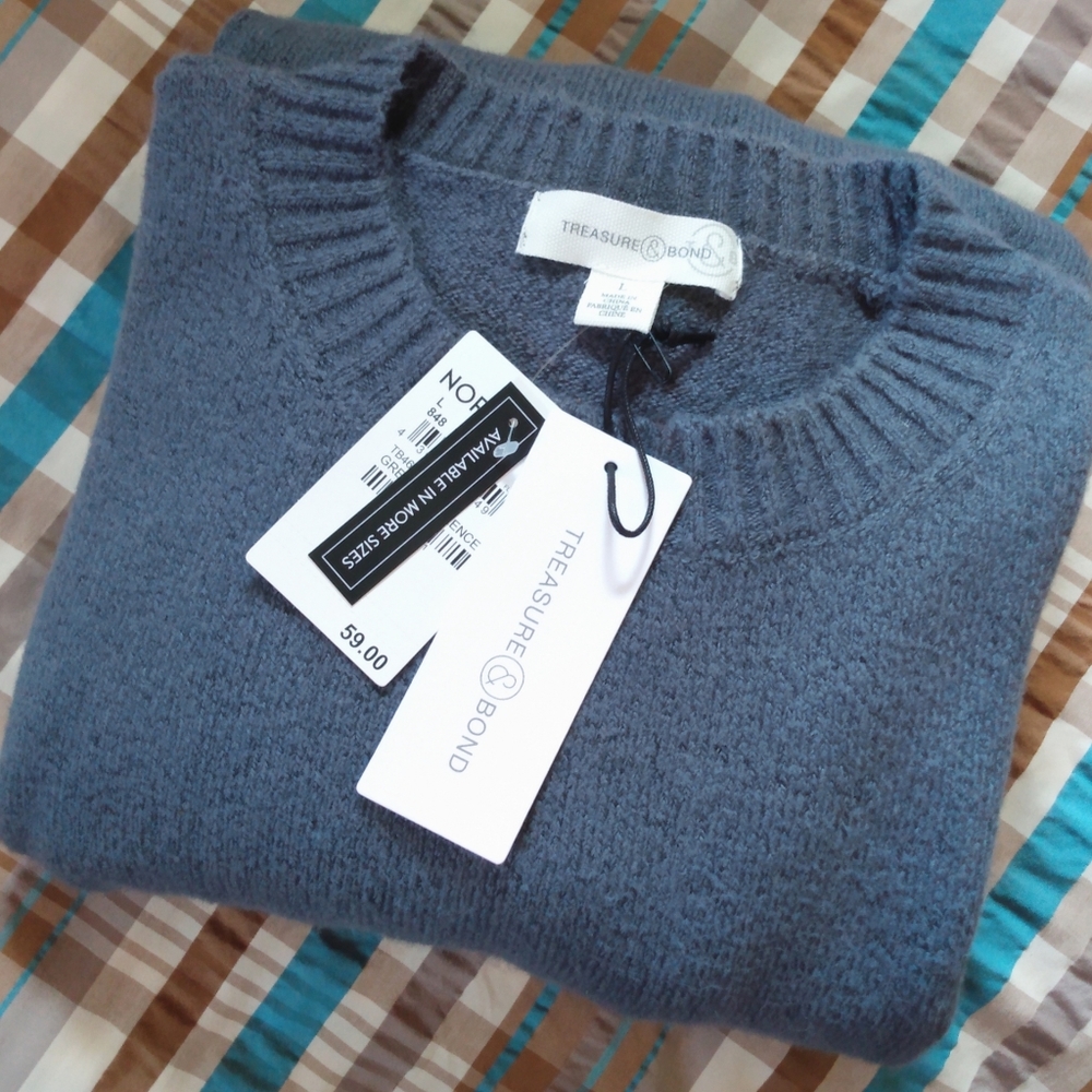 NWT Treasure & Bond Cozy Crew Neck Sweater Gray Turbulence L